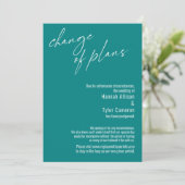 Änderung der Pläne Aquamarin verzögert Hochzeitkar Einladung (Stehend Vorderseite)