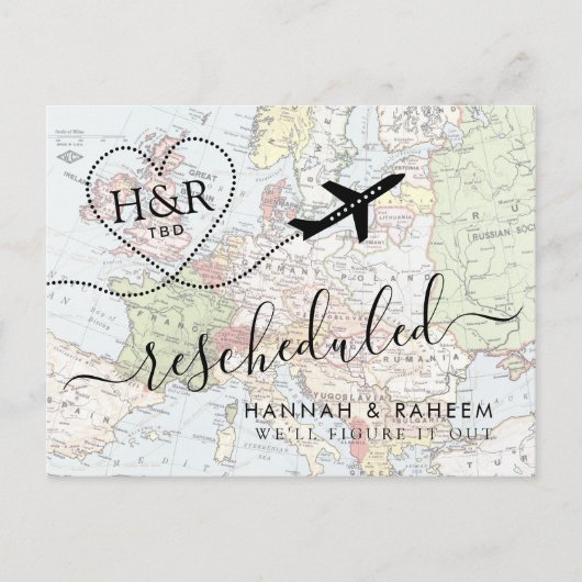 Änderung der Pläne Aufgehobene Hochzeit in Urlaubs Ankündigungspostkarte (Vorderseite)