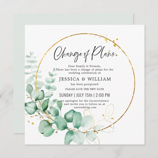 Änderung der Pläne aufgeschoben Eukalyptus-Grünflä Einladung (Vorne/Hinten)