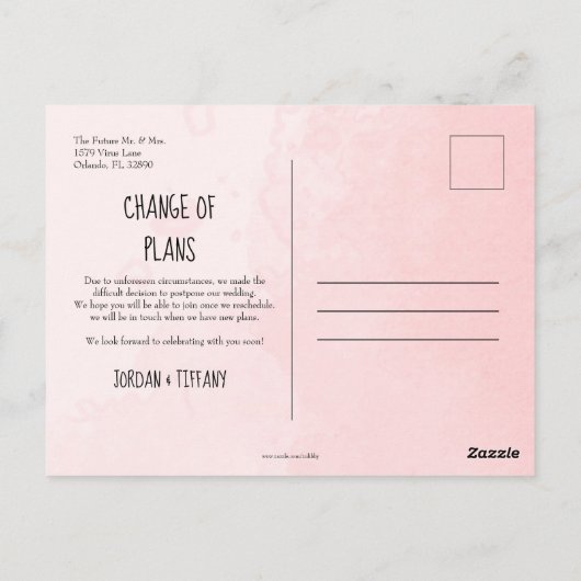 Änderung der Pläne aufgeschoben oder storniert Hoc Postkarte (Rückseite)