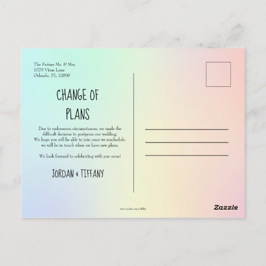 Änderung der Pläne aufgeschoben oder storniert Hoc Postkarte (Rückseite)