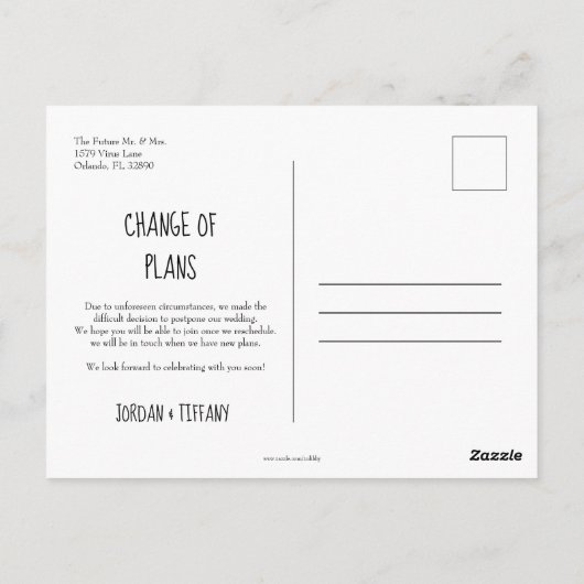 Änderung der Pläne aufgeschoben oder storniert Hoc Postkarte (Rückseite)