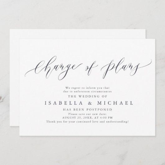 Änderung der Pläne aufgeschobene Hochzeitsankündig Einladung (Vorne/Hinten)