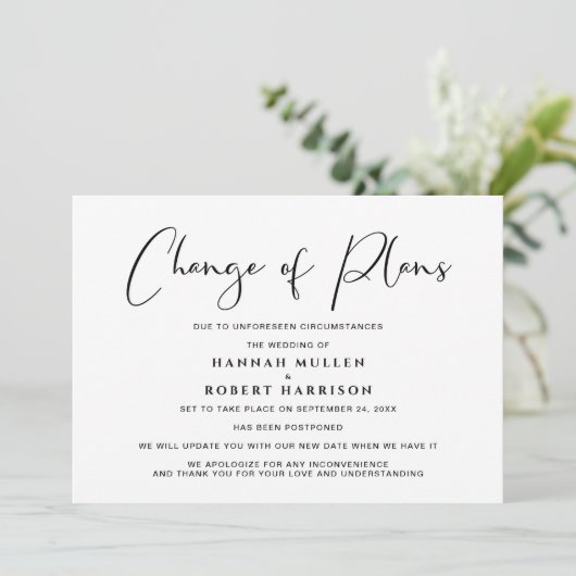 Änderung der Pläne Aufschiebung Schwarz-weiß storn Ankündigung (Stehend Vorderseite)