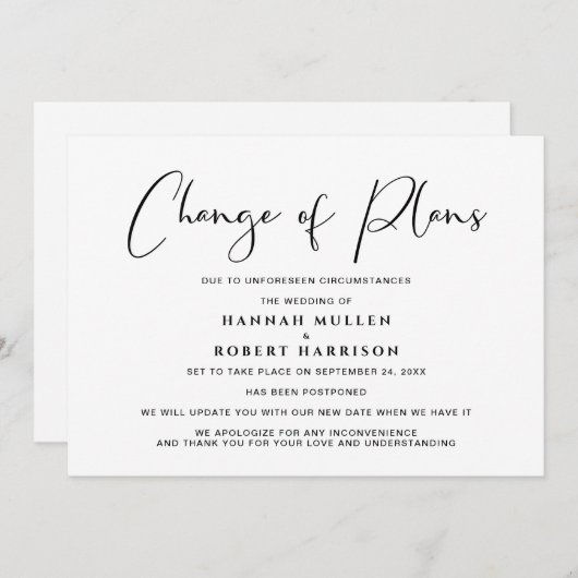 Änderung der Pläne Aufschiebung Schwarz-weiß storn Ankündigung (Vorne/Hinten)