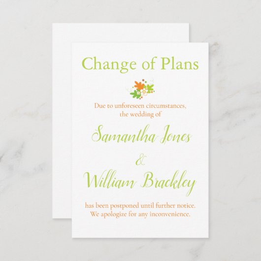 Änderung der Pläne Begleitkarte (Vorne/Hinten)