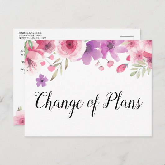 Änderung der Pläne Datum aufgeschoben Ankündigungspostkarte (Vorne/Hinten)