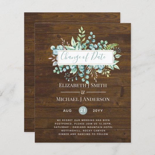 Änderung der Pläne Datum Rustikales Waldgrün-Ereig (Vorne/Hinten)