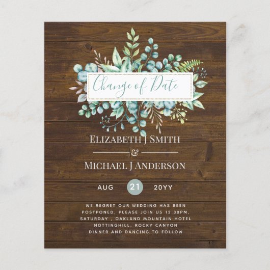 Änderung der Pläne Datum Rustikales Waldgrün-Ereig (Vorderseite)