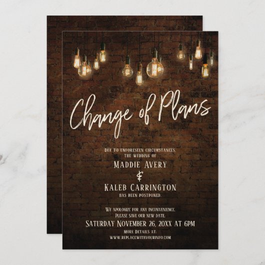 Änderung der Pläne Edison Lights Zurückgestellt Ho Einladung (Vorne/Hinten)