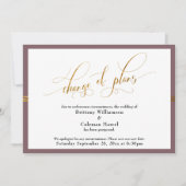 Änderung der Pläne Eleganter Mauve mit Gold Stripe Einladung (Vorderseite)