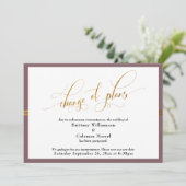 Änderung der Pläne Eleganter Mauve mit Gold Stripe Einladung (Stehend Vorderseite)