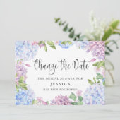 Änderung der Pläne für Blaue Hydrangeas im Brautpa Einladung (Stehend Vorderseite)