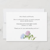 Änderung der Pläne für Blaue Hydrangeas im Brautpa Einladung (Rückseite)