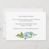 Änderung der Pläne für Blaue Hydrangeas im Brautpa Einladung (Rückseite)