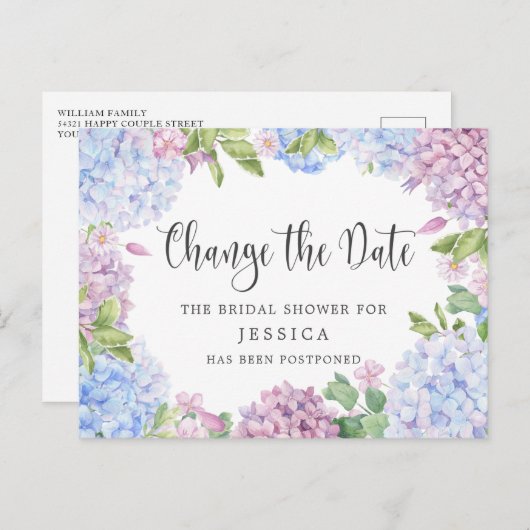 Änderung der Pläne für Blaue Hydrangeas im Brautpa Postkarte (Vorne/Hinten)