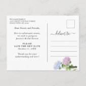 Änderung der Pläne für Blaue Hydrangeas im Brautpa Postkarte (Rückseite)