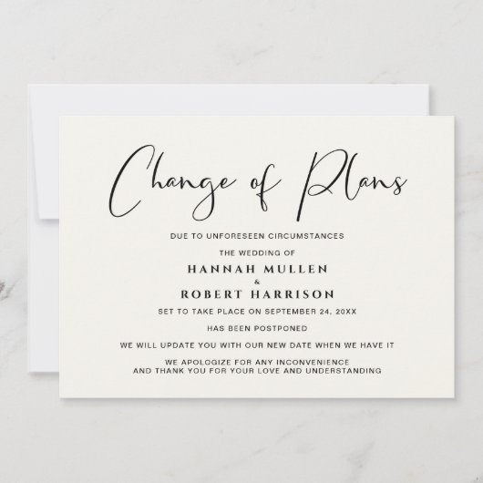 Änderung der Pläne für die Hochzeitverlängerung Ankündigung (Vorderseite)