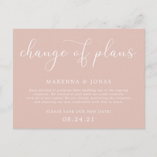 Änderung der Pläne für die Hochzeitverlängerung Ankündigungspostkarte (Vorderseite)