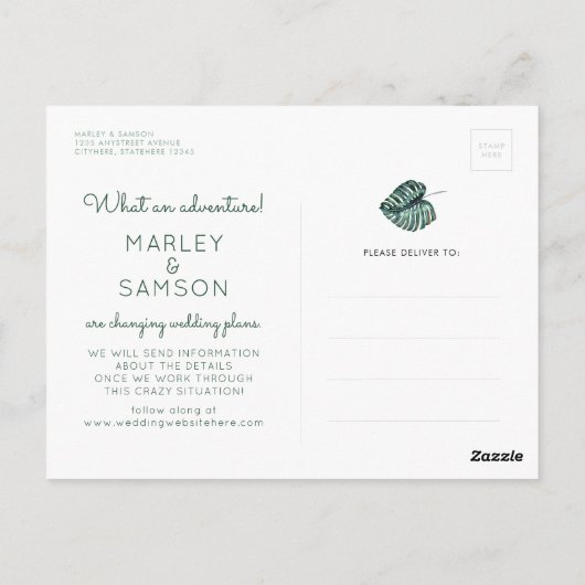 Änderung der Pläne für die Verschiebung tropischer Postkarte (Rückseite)