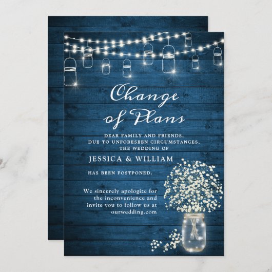 Änderung der Pläne Gipskraut String Lights Rustic Einladung (Vorne/Hinten)