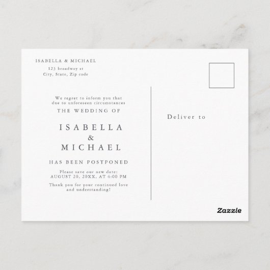 Änderung der Pläne Grüne Hochzeit verschieben Postkarte (Rückseite)