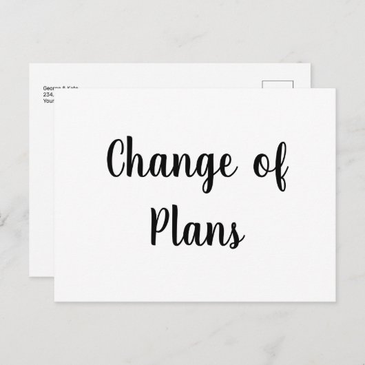 Änderung der Pläne Hochzeitstornierung Aufschub Postkarte (Vorne/Hinten)