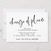 Änderung der Pläne | Modernes Schwarz und Weiß Save The Date (Vorderseite)