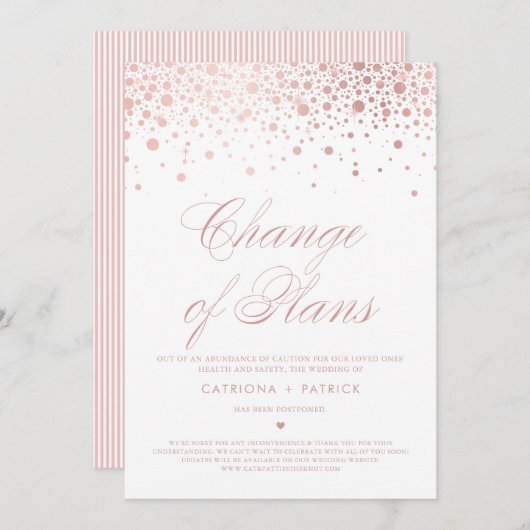 Änderung der Pläne Rose Gold Foil Confetti verscho Einladung (Vorne/Hinten)