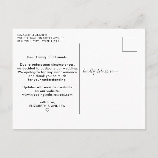 Änderung der Pläne Sage Green Wedding Postponement Ankündigungspostkarte (Rückseite)