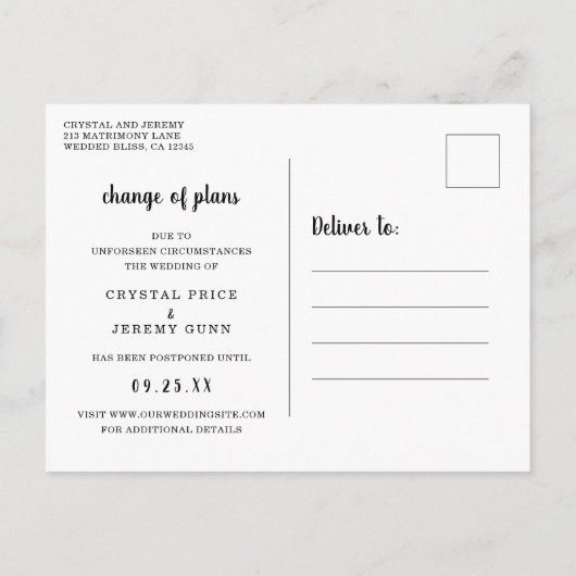 Änderung der Pläne Schwarzes und Weiß Herz verscho Ankündigungspostkarte (Rückseite)