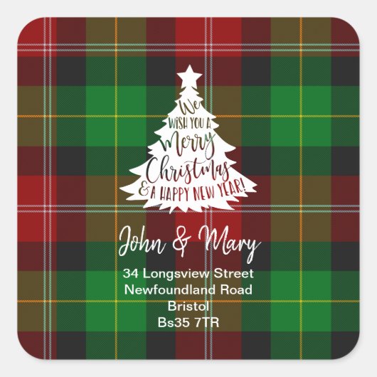 Änderung des Adressaufklebers Weihnachtsbaum Quadratischer Aufkleber (Vorderseite)