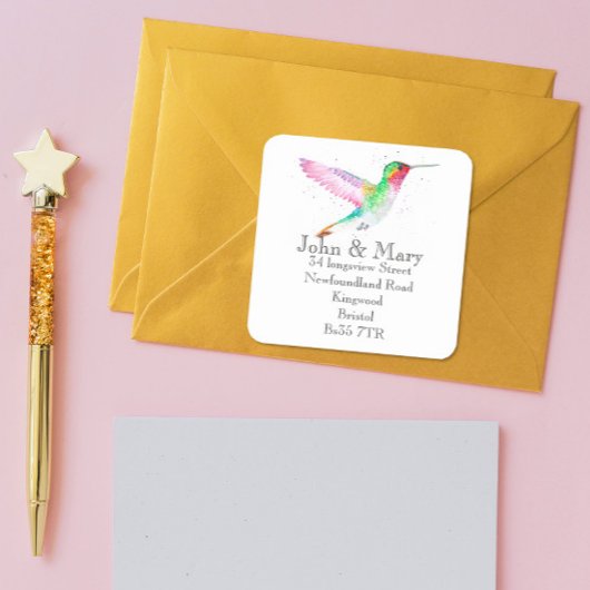 Änderung des Adressenaufklebers Wasserfarbvogel Quadratischer Aufkleber