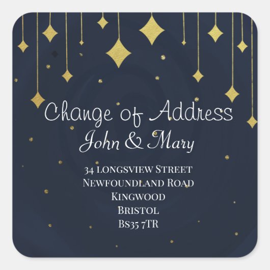 Änderung des Adressenaufklebers Weihnachtsgold Quadratischer Aufkleber (Vorderseite)