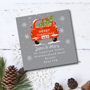 Änderung des Adressenaufklebers Weihnachtswagen m Quadratischer Aufkleber