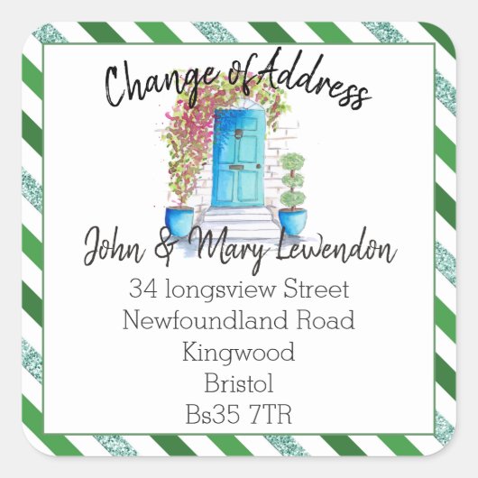 Änderung des Anschriften-Aufklebers blauer Glitzer Quadratischer Aufkleber (Vorderseite)