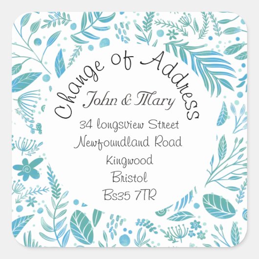 Änderung des aquamarinen und blauen Adressenmuster Quadratischer Aufkleber (Vorderseite)