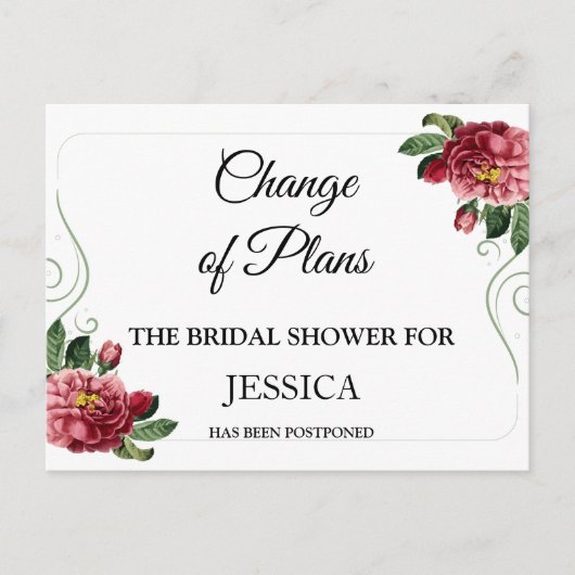 Änderung des Brautparty der Pläne verschoben Postkarte (Vorderseite)