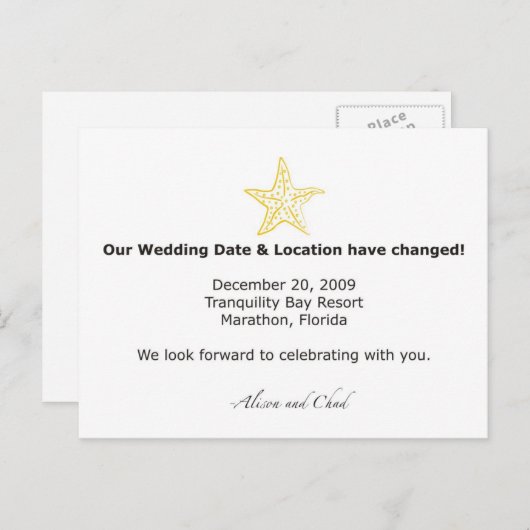 Änderung des Datums Ankündigungspostkarte (Vorne/Hinten)