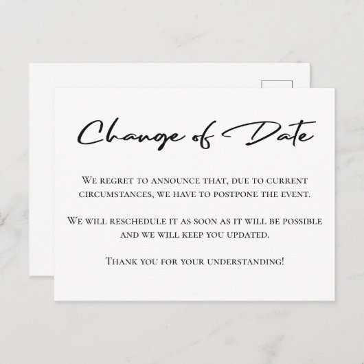 Änderung des Datums der Ankündigung eines elegante Postkarte (Vorne/Hinten)