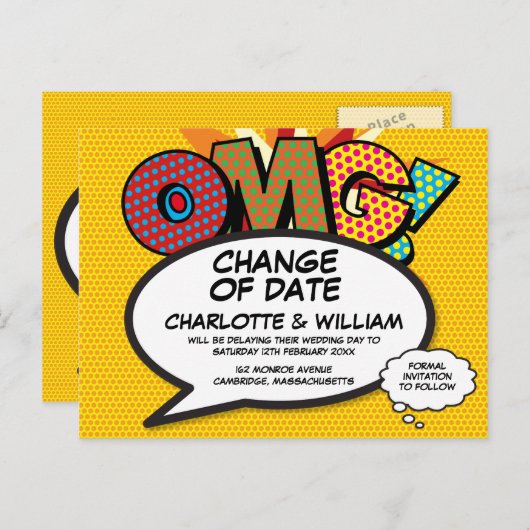 Änderung des Datums Einfache moderne Spaß Comic Postkarte (Vorne/Hinten)