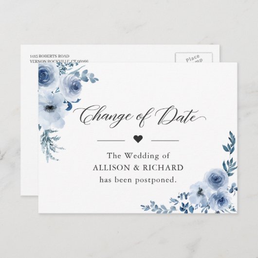 Änderung des Datums Eleganter neuer Plan Blaue Blu Postkarte (Vorne/Hinten)