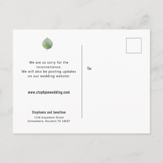 Änderung des Datums Eukalyptus Ankündigungspostkarte (Rückseite)