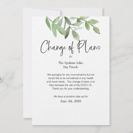 Änderung des Datums für Ereignisse Einladung (Vorderseite)