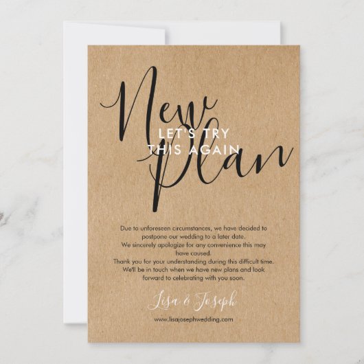 Änderung des Datums Neuer Plan annulliert rustikal Einladung (Vorderseite)