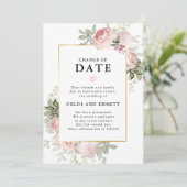 Änderung des Datums Rosa Blumenhochzeit Einladung (Stehend Vorderseite)
