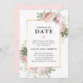 Änderung des Datums Rosa Blumenhochzeit Einladung (Vorne/Hinten)