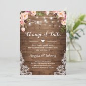 Änderung des Datums Rustikale, florale Spitzen-Lic Einladung (Stehend Vorderseite)