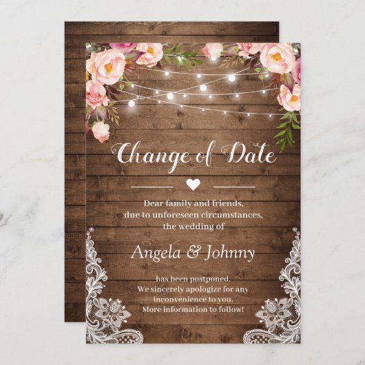 Änderung des Datums Rustikale, florale Spitzen-Lic Einladung (Vorne/Hinten)