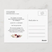 Änderung des Datums Rustikales Holz Burgund Rote F Postkarte (Rückseite)